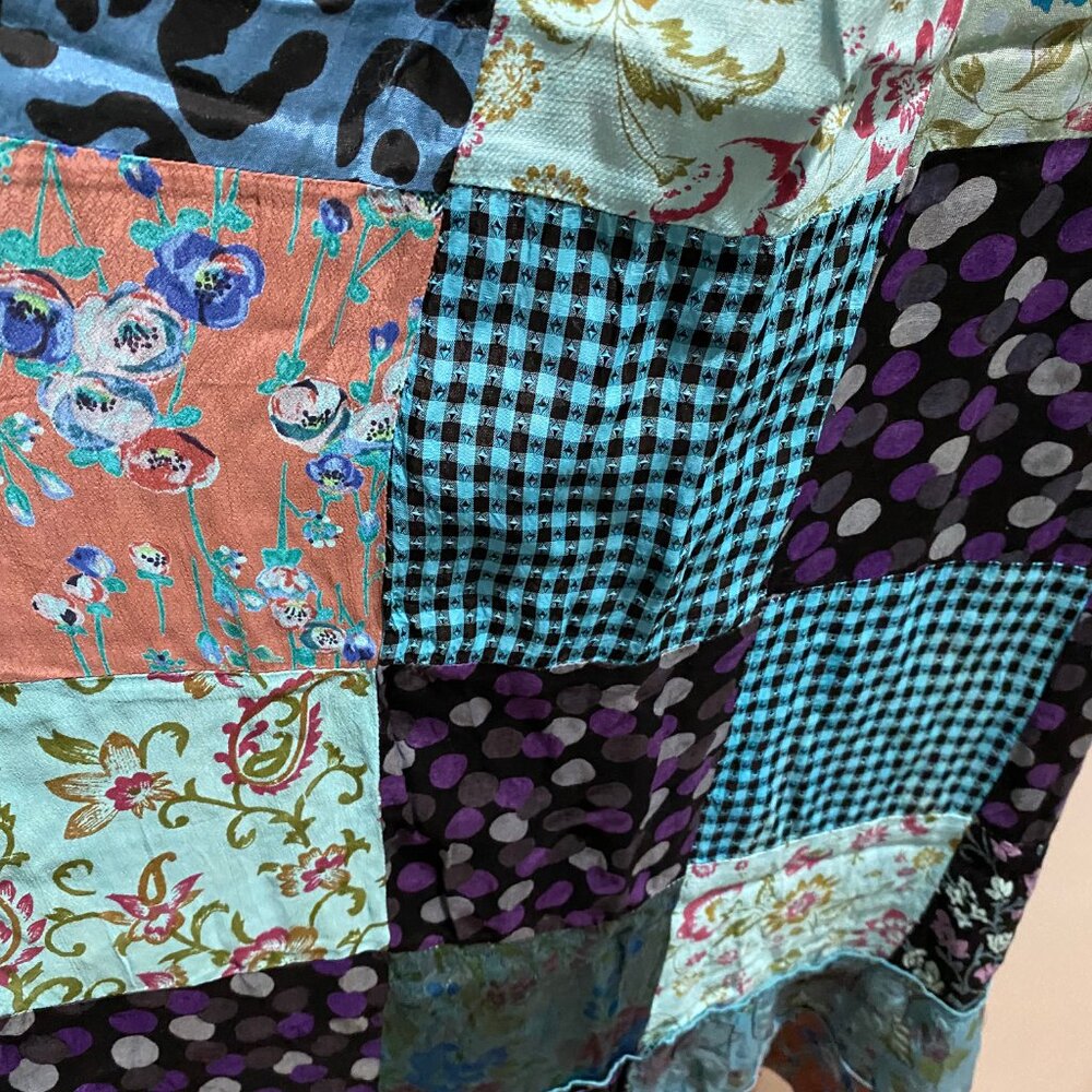 Palak Quilted Patchwork Boho Artsy Festival Viscose Sheath Maxi Sun Dress L - Picture 7 of 12